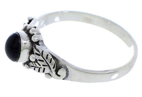 Sterling Silver And Jet Southwest Leaf Ring Size 7-3/4 UX32236